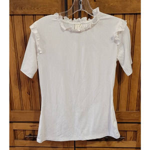 Hayden Los Angeles White Ribbed Short Sleeve Ruffle Tee Size Medium